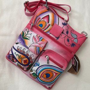 SUKRITI Hand Painted LARGE Crossbody Bag PINK PAISLEY